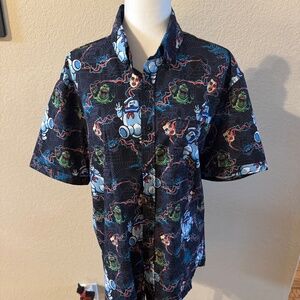 RSVLTS Shirt Mens Large Black Ghostbusters Marshmallow Man Button Up Preppy Logo